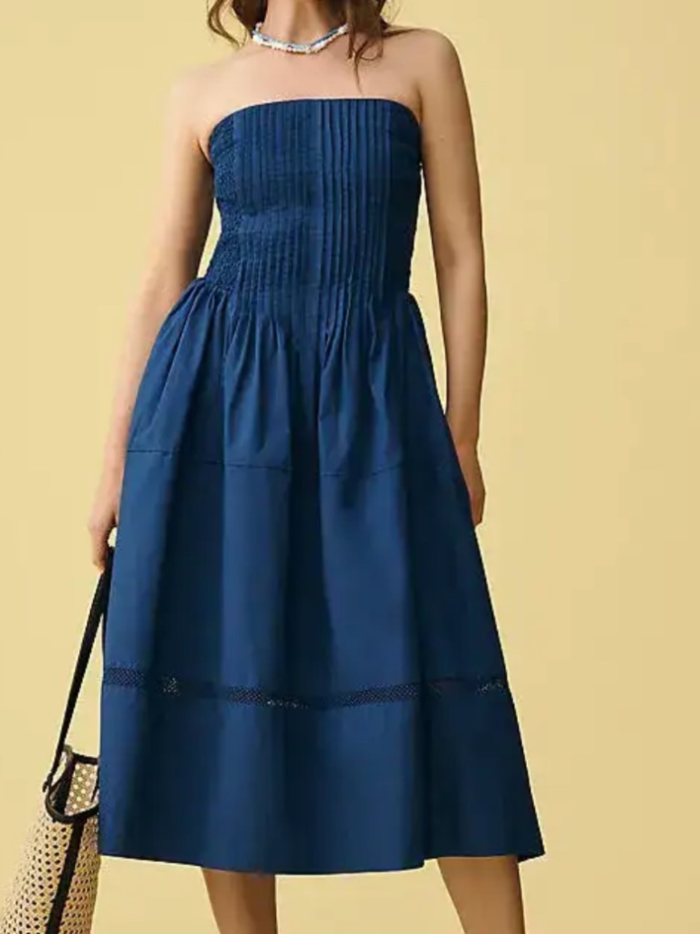 Anthropologie Cotton Poplin Strapless Midi Dress Bluing / Blue Size S